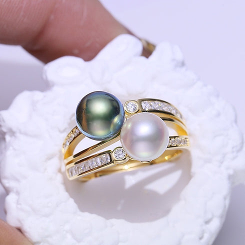 9-10mm Tahitian Black Pearl & Freshwater Pearl Ring - House Of Pearls